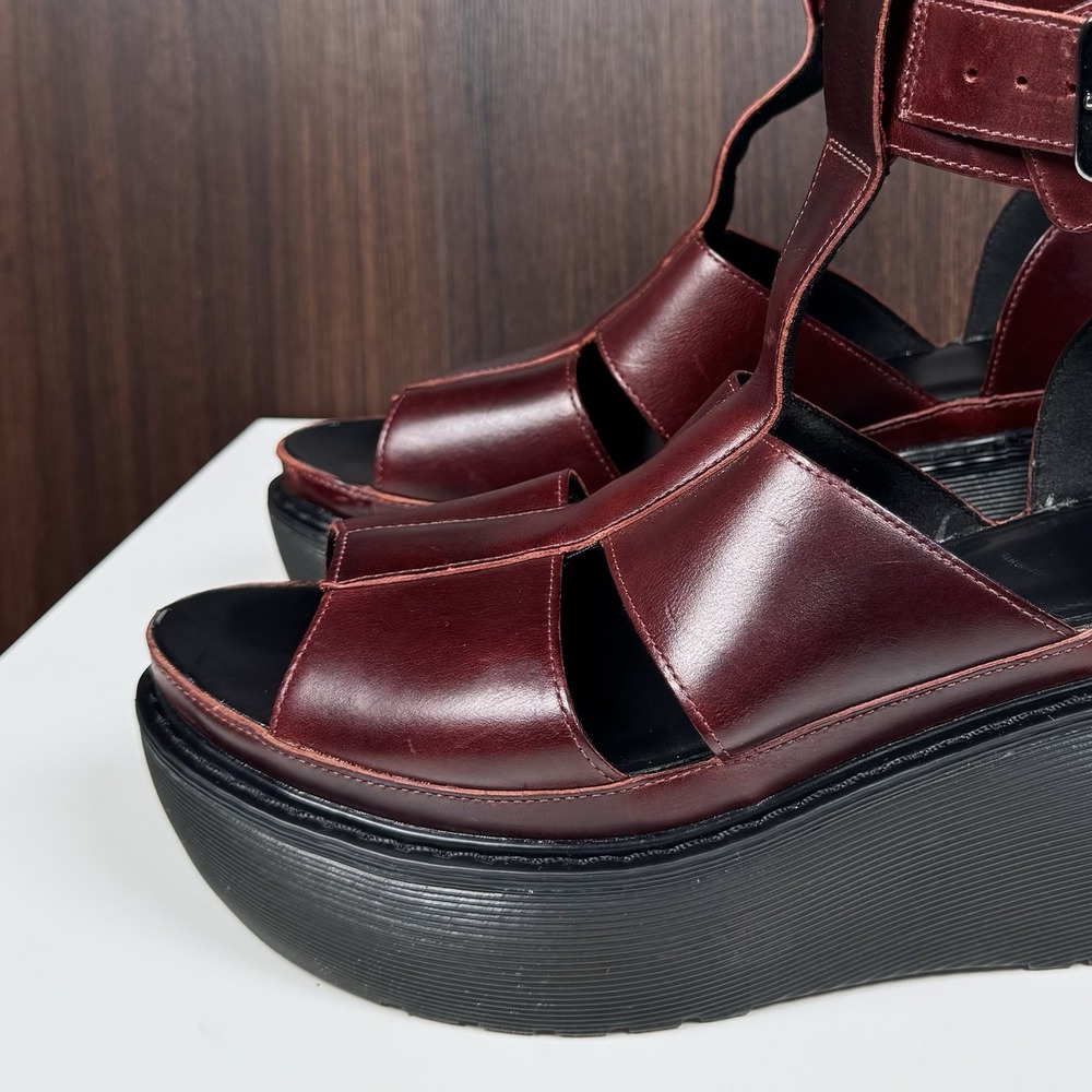 Dr. Martens Bessie Platform Leather Wedge Sandals Womens US 9 Oxblood Gladiator - Picture 3 of 16